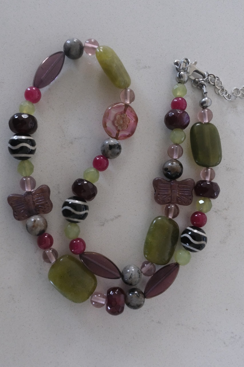 Plum and Green Patchwork Necklace